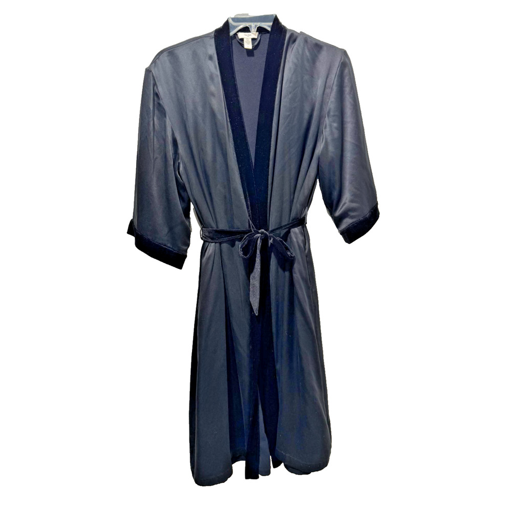 Vera Wang LUXE Authentic Silk Black Long Sleeve Velvet MIDI Robe XS/S Small